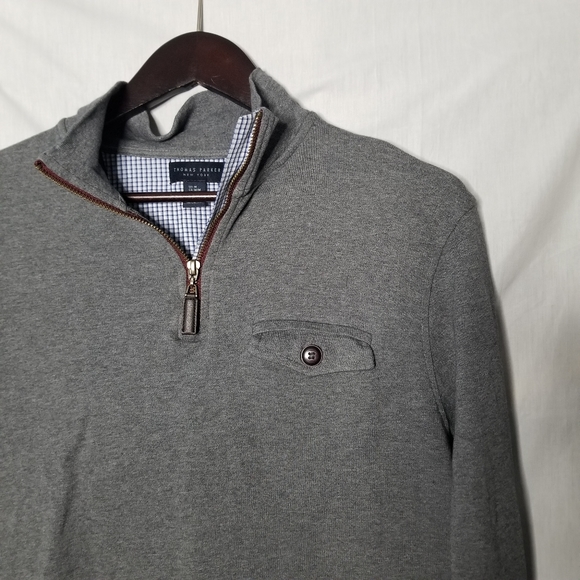 THOMAS PARKER 1/4 zip front pocket grey sweater M - Picture 4 of 6